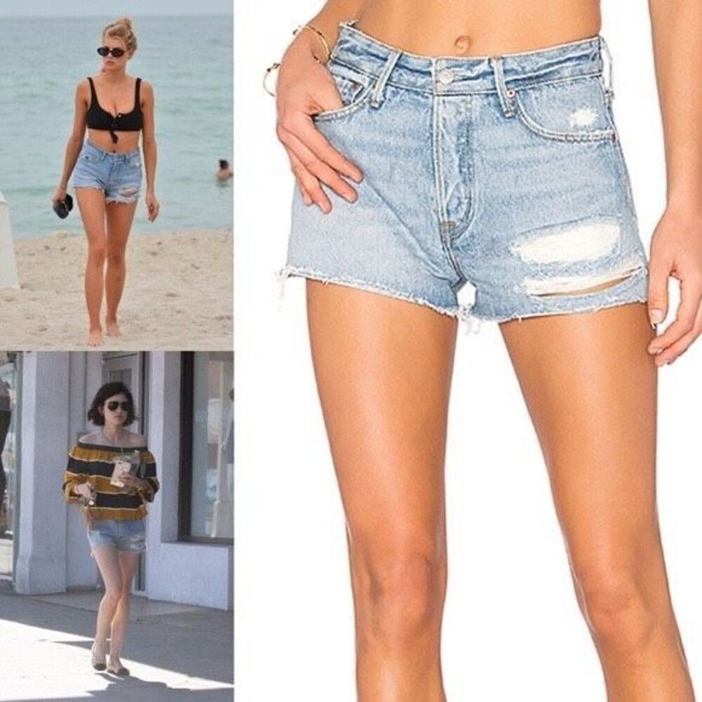 Grlfrnd Cindy Distressed Denim Shorts Size 26